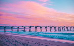Preview wallpaper pier, sea, surf, pink, hermosa beach, california