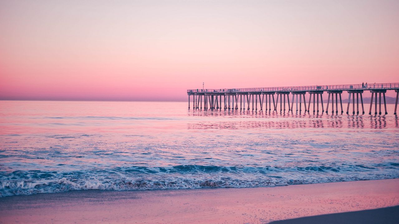 Wallpaper pier, sea, surf, pink