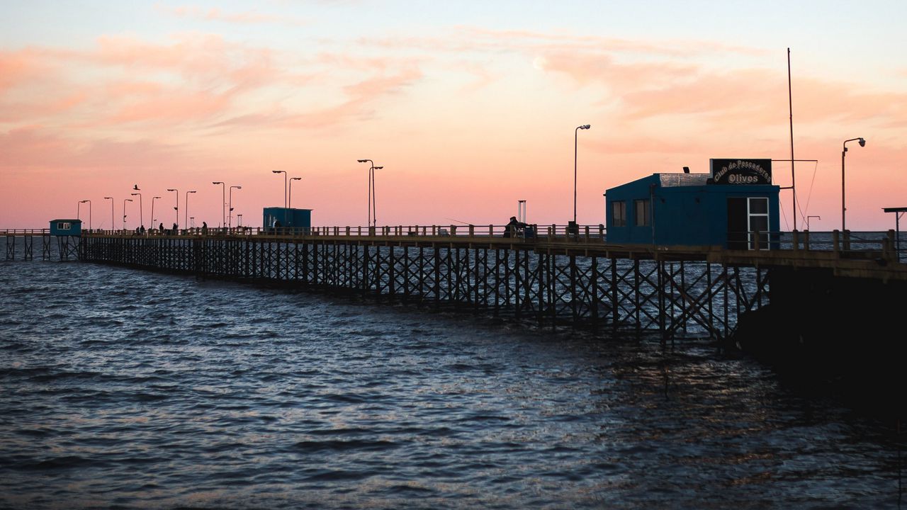 Wallpaper pier, sea, water, dusk