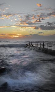 Preview wallpaper pier, sea, waves, storm, landscape, nature