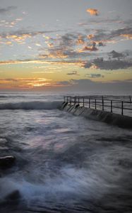 Preview wallpaper pier, sea, waves, storm, landscape, nature