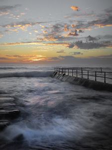 Preview wallpaper pier, sea, waves, storm, landscape, nature