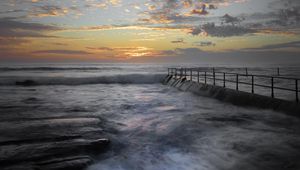 Preview wallpaper pier, sea, waves, storm, landscape, nature