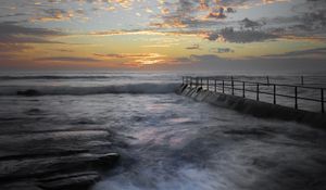 Preview wallpaper pier, sea, waves, storm, landscape, nature