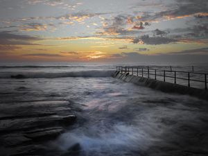 Preview wallpaper pier, sea, waves, storm, landscape, nature