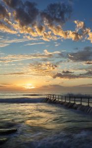 Preview wallpaper pier, sea, waves, landscape, nature, horizon