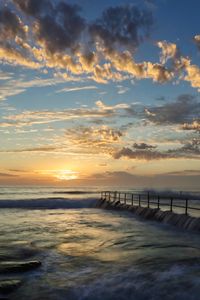 Preview wallpaper pier, sea, waves, landscape, nature, horizon