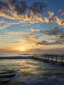 Preview wallpaper pier, sea, waves, landscape, nature, horizon