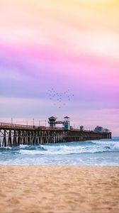 Preview wallpaper pier, sea, waves, beach