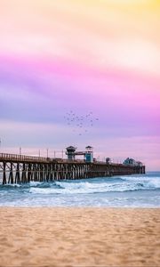 Preview wallpaper pier, sea, waves, beach