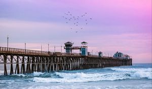 Preview wallpaper pier, sea, waves, beach