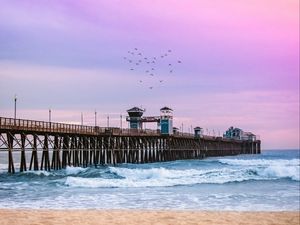 Preview wallpaper pier, sea, waves, beach