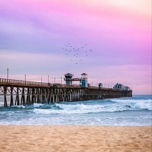 Preview wallpaper pier, sea, waves, beach