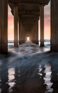 Preview wallpaper pier, sea, waves, pillars, water