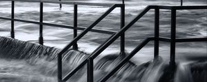 Preview wallpaper pier, sea, waves, storm, black and white