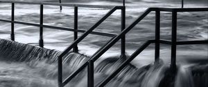 Preview wallpaper pier, sea, waves, storm, black and white