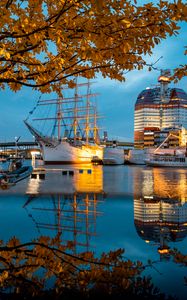 Preview wallpaper pier, ship, boats, water, reflection