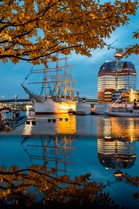 Preview wallpaper pier, ship, boats, water, reflection