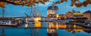 Preview wallpaper pier, ship, boats, water, reflection