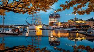 Preview wallpaper pier, ship, boats, water, reflection