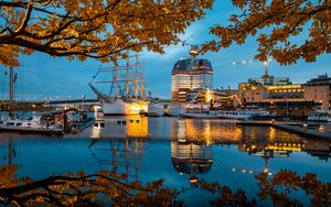 Preview wallpaper pier, ship, boats, water, reflection