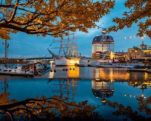 Preview wallpaper pier, ship, boats, water, reflection