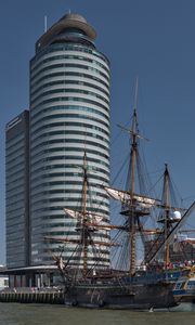 Preview wallpaper pier, ship, buildings, city