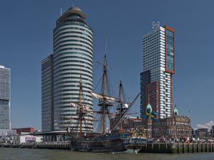 Preview wallpaper pier, ship, buildings, city