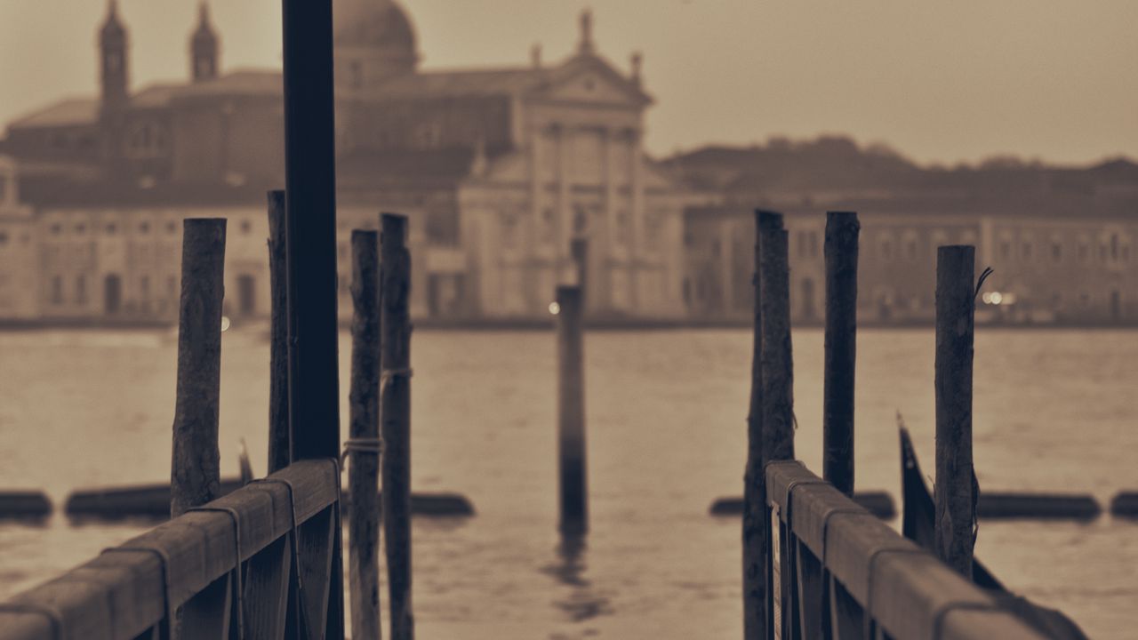 Wallpaper pier, shore, water, buildings, city