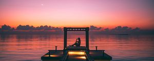 Preview wallpaper pier, silhouette, loneliness, twilight, starry sky