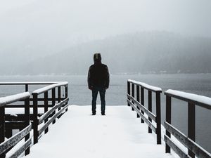 Preview wallpaper pier, silhouette, snow, winter