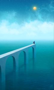 Preview wallpaper pier, silhouettes, art, ocean, sea, sky