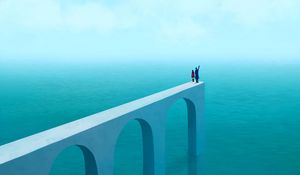Preview wallpaper pier, silhouettes, art, ocean, sea, sky