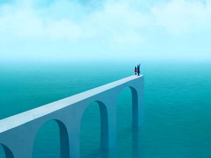 Preview wallpaper pier, silhouettes, art, ocean, sea, sky