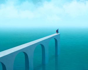 Preview wallpaper pier, silhouettes, art, ocean, sea, sky