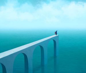 Preview wallpaper pier, silhouettes, art, ocean, sea, sky