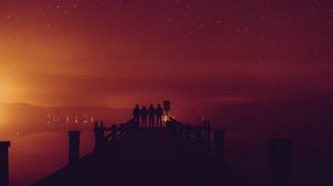 Preview wallpaper pier, silhouettes, dark, night, fog