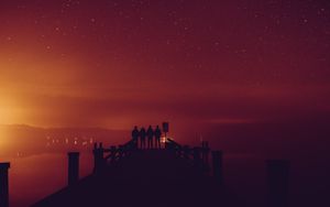 Preview wallpaper pier, silhouettes, dark, night, fog