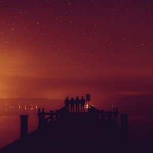 Preview wallpaper pier, silhouettes, dark, night, fog