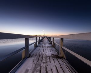 Preview wallpaper pier, snow, bridge, sunset, helsinki, finland