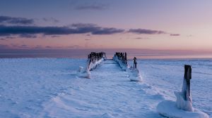 Preview wallpaper pier, snow, ice, winter, nature