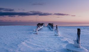 Preview wallpaper pier, snow, ice, winter, nature
