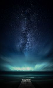 Preview wallpaper pier, starry sky, stars, night, sea