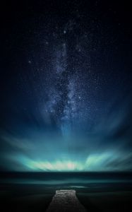 Preview wallpaper pier, starry sky, stars, night, sea