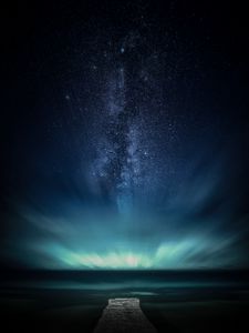 Preview wallpaper pier, starry sky, stars, night, sea