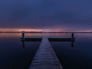 Preview wallpaper pier, sunset, horizon, night