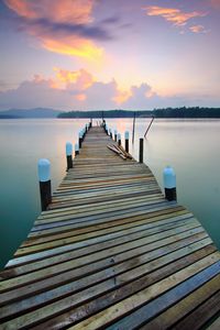 Preview wallpaper pier, sunset, lake, boardwalk