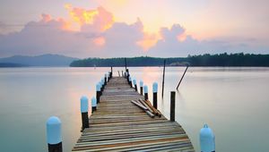 Preview wallpaper pier, sunset, lake, boardwalk