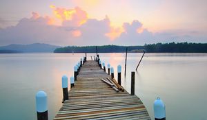 Preview wallpaper pier, sunset, lake, boardwalk