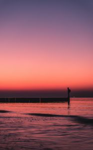 Preview wallpaper pier, sunset, loneliness, sea, horizon